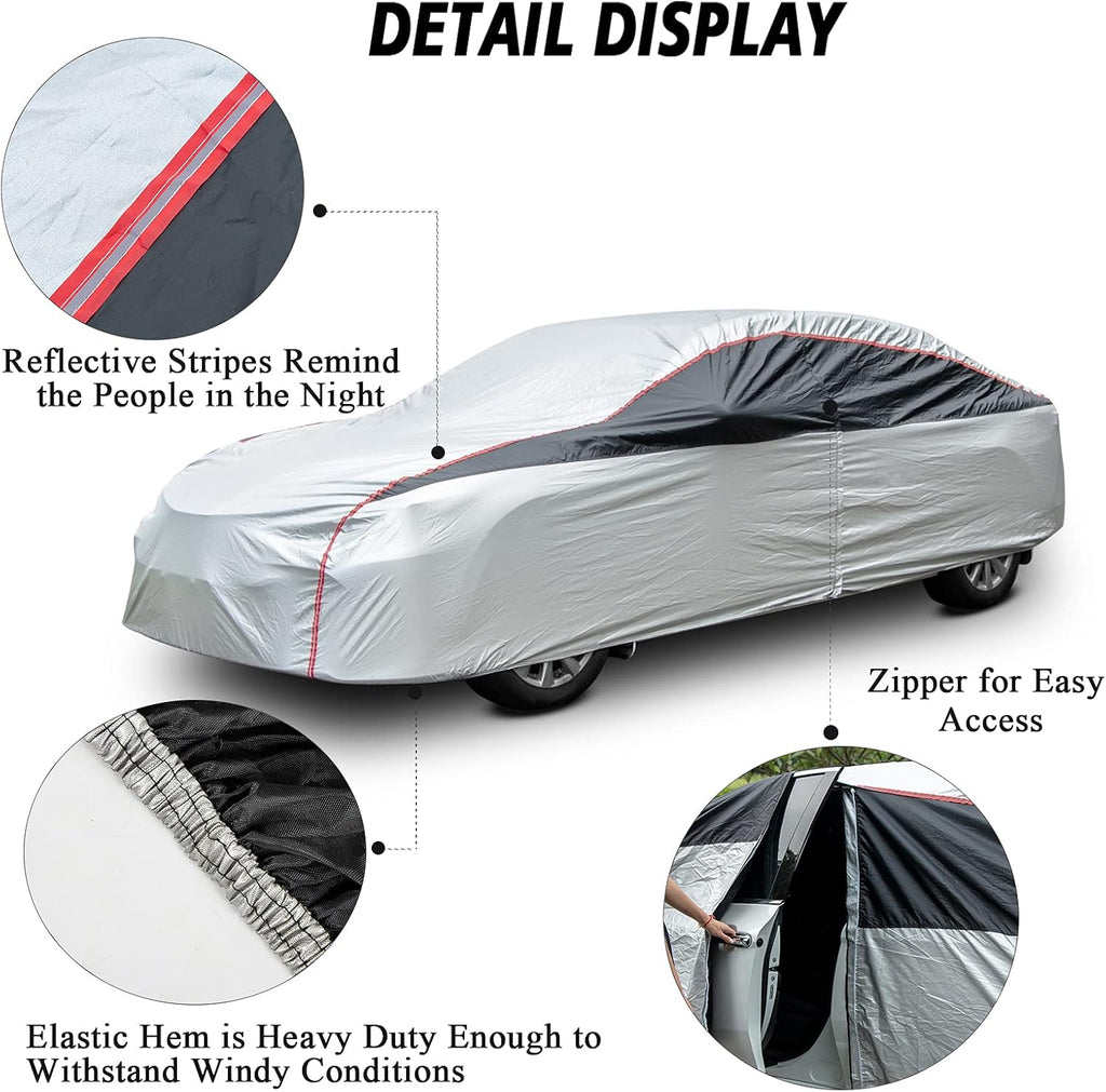 Waterproof All Weather Full Exterior Car Cover with Zipper for Sedan T6835