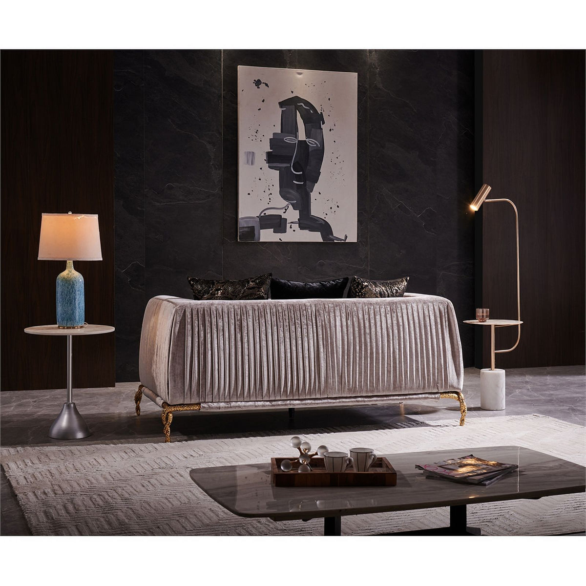 Ivory and Black Upholstered 3 PC Sofa Set S431