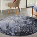 Light Blue Black Round Area Rug E938