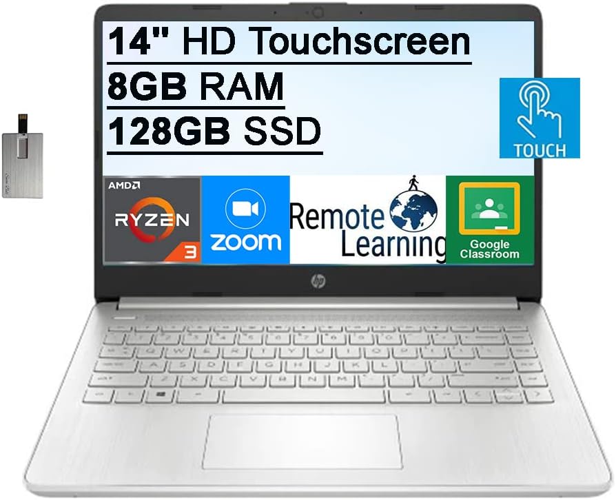 14" HD Touchscreen Laptop, AMD Ryzen 3, 8GB RAM, 128GB SSD, Silver M651194