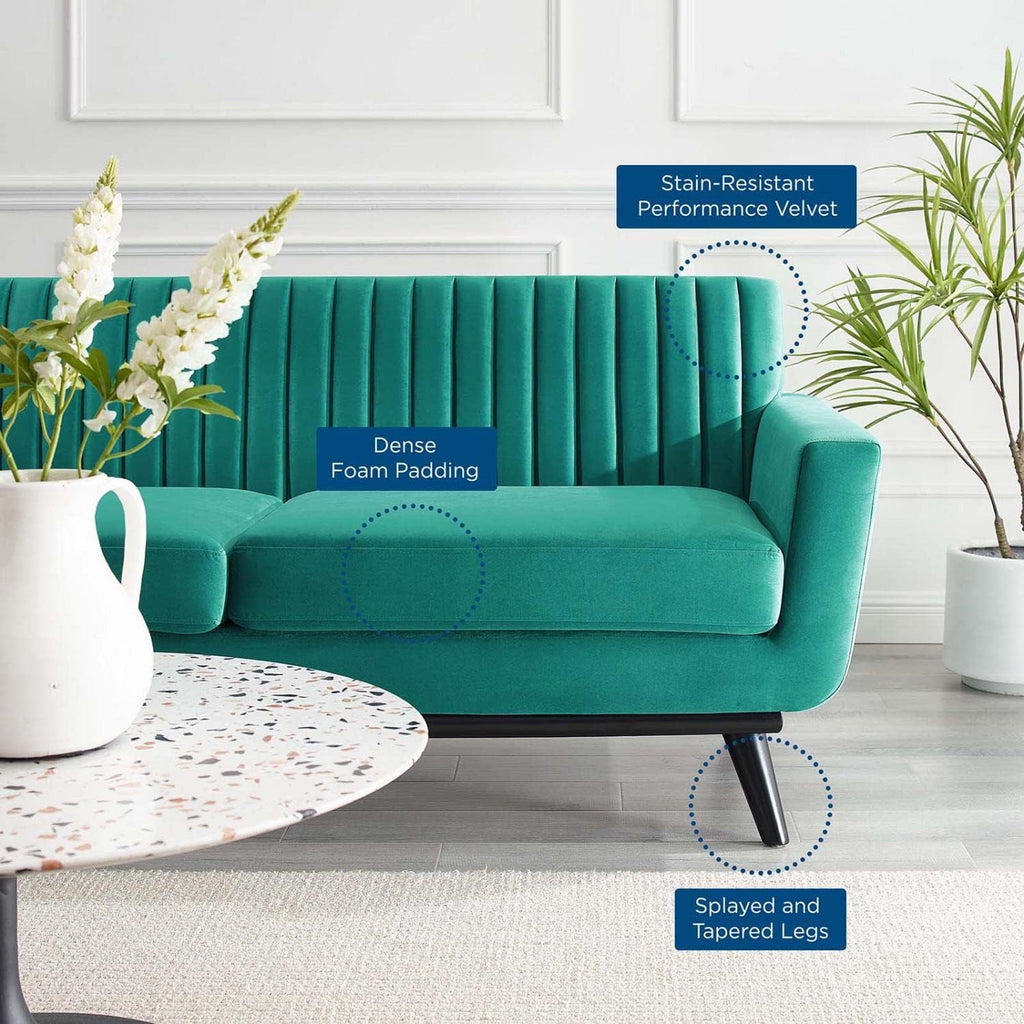Teal Performance Velvet Channel Tufted Loveseat Q21144
