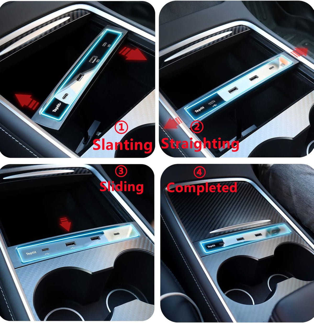 4 in 1 USB Hub Center Console Adapter, Black Pack of 2 C999
