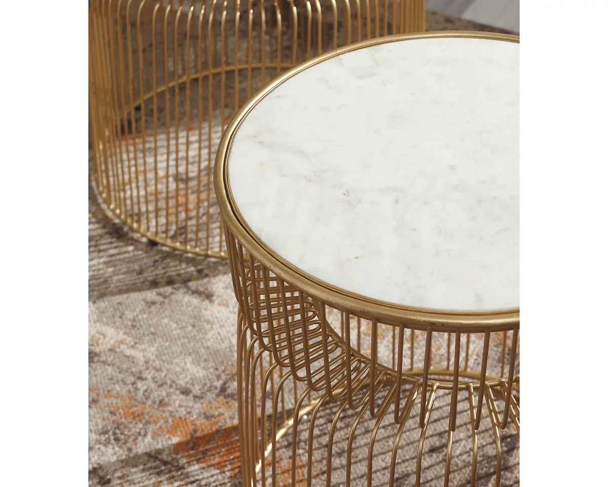 Accent Table Set of 2 White Gold Finish V87828