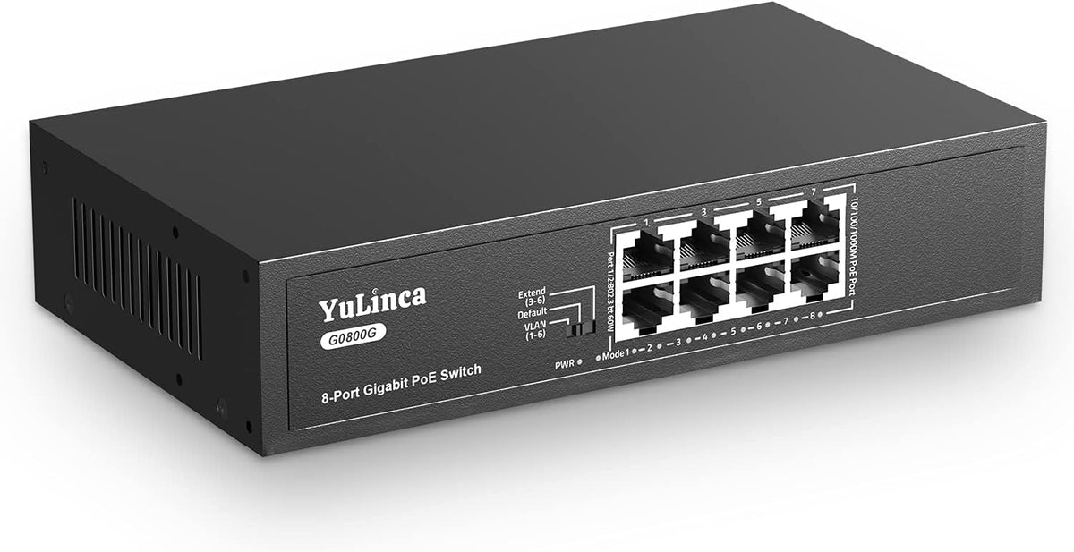 8 Port Gigabit PoE Switch, Fanless Unmanaged Ethernet Switch P16617