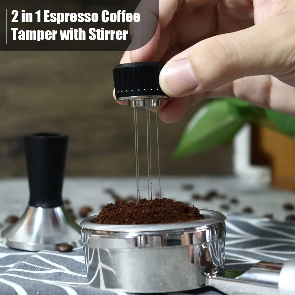2 in 1 Coffee Tamper Set with Curved Base, Magnetic Distributor, Stainless Steel, 54mm Portafilter B6545