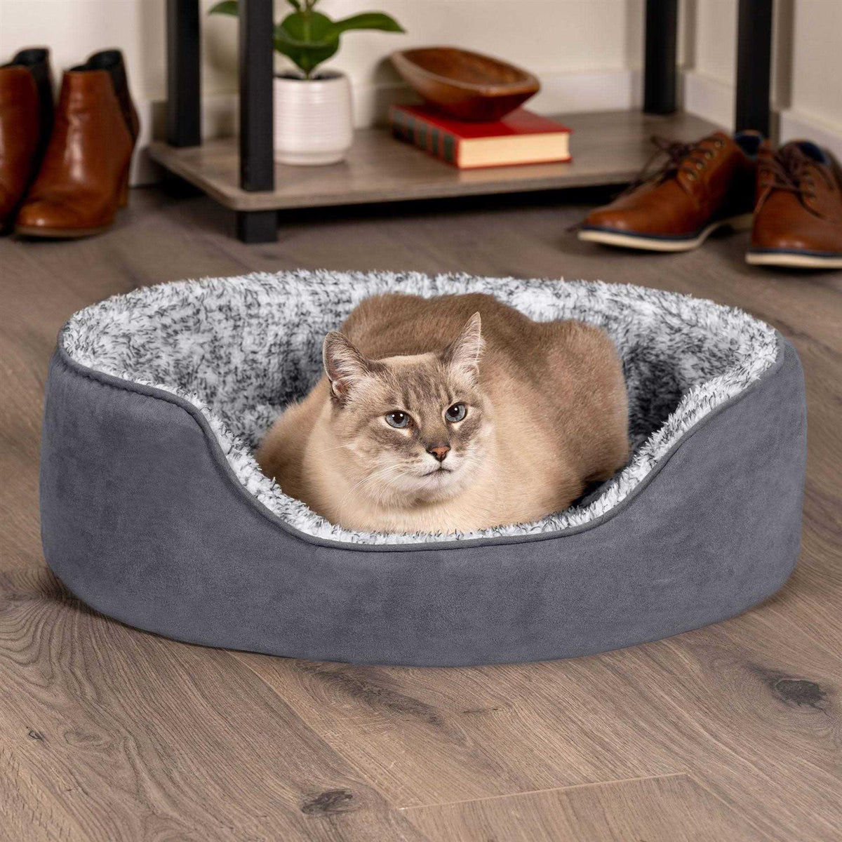 Two-Tone Fur & Suede Oval Dog Bed W12810