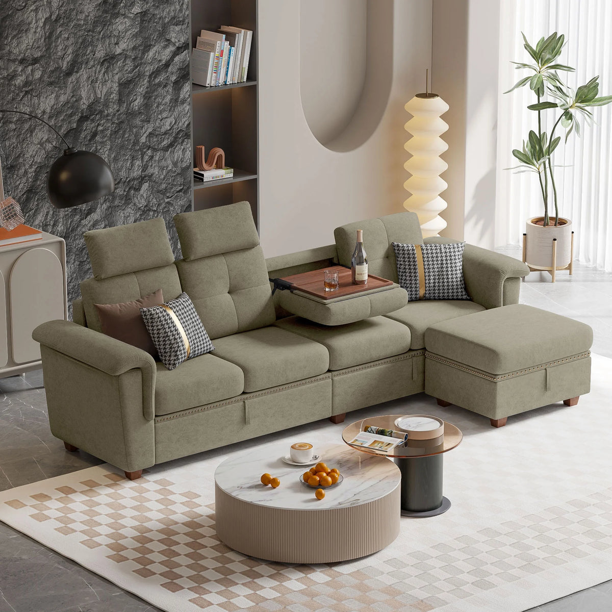 Light Gray L-shaped Sectional Sofa with Ottoman G26441