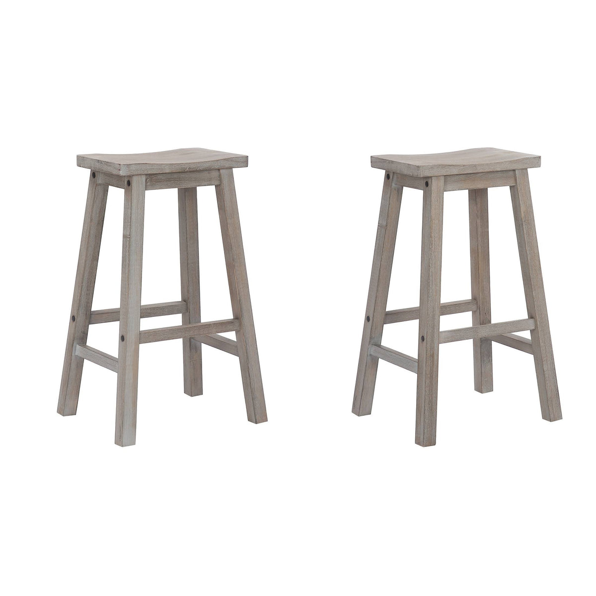 White Solid Wood Saddle Bar Stool, Set of 2 H377433