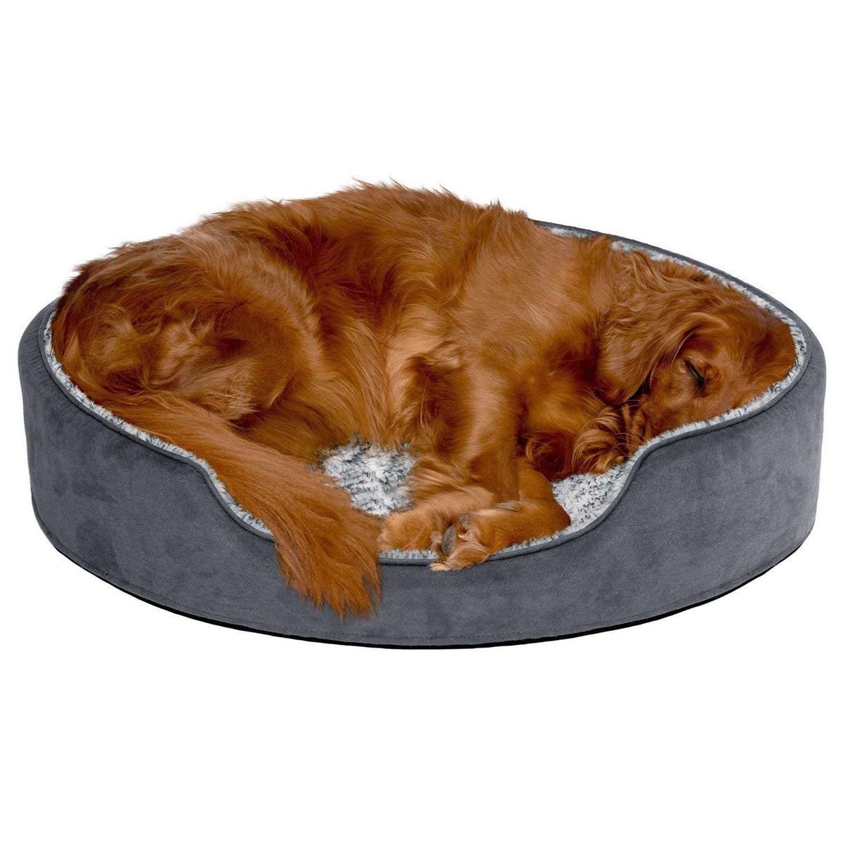 Two-Tone Fur & Suede Oval Dog Bed W12810