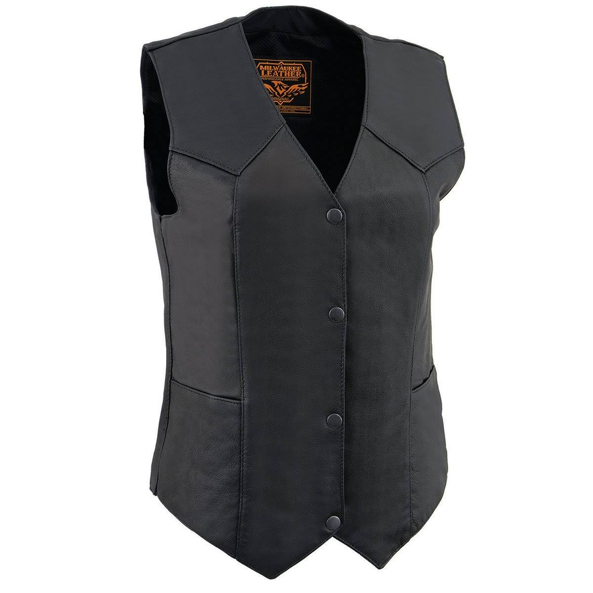 Ladies Black Lightweight Leather Vest U11909