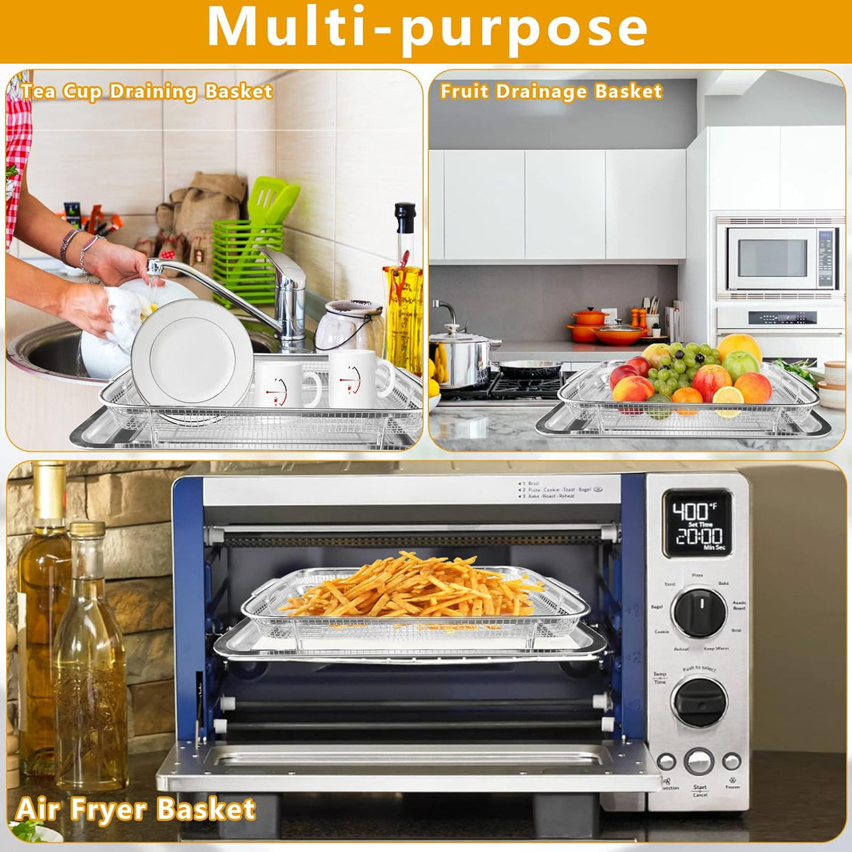 2 Pieces Stainless Steel Air Fryer Baking Pans Y287356