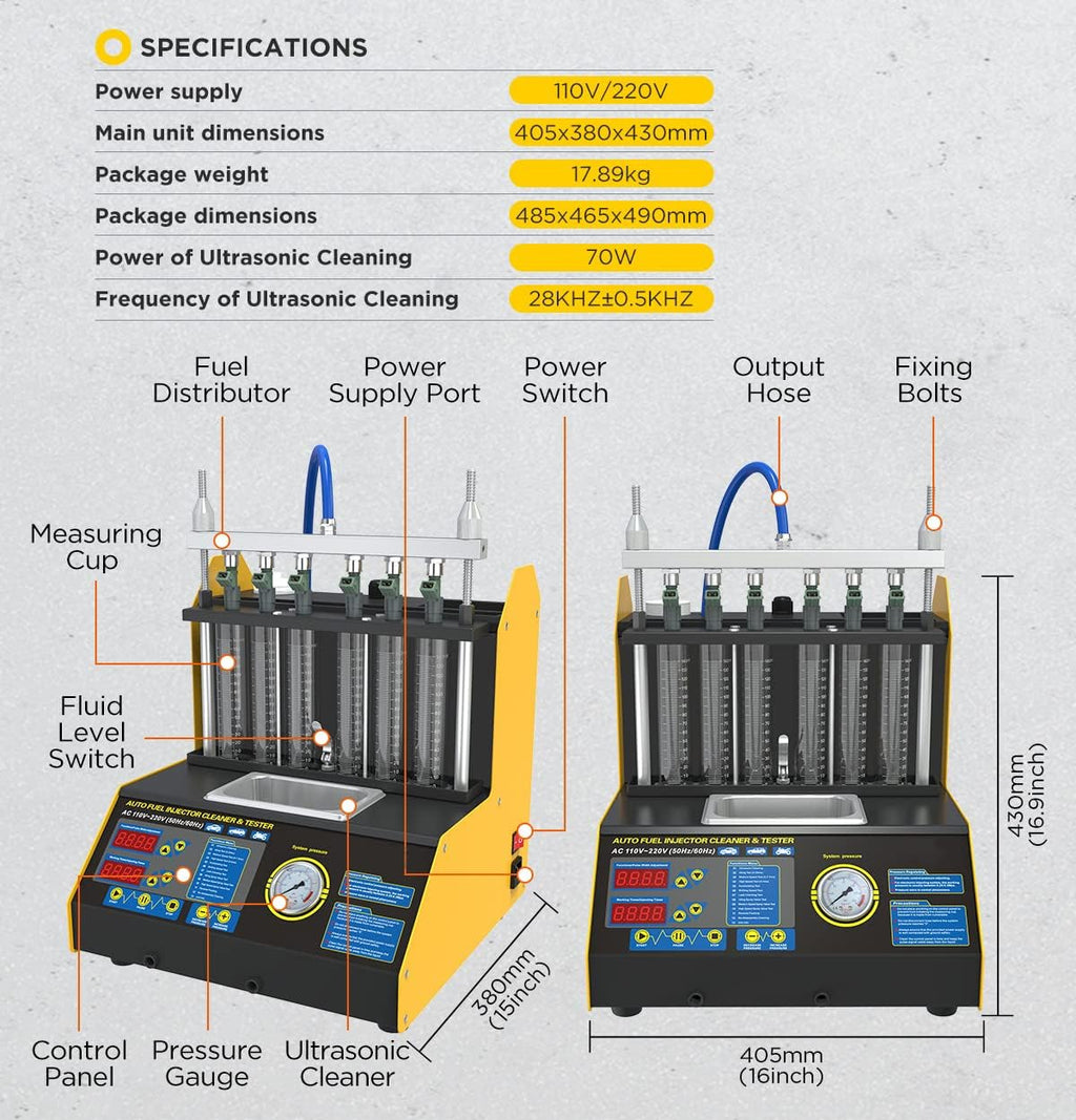 6 Cylinder Ultrasonic Fuel Injector Cleaner and Tester 110V/220V K5706