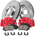Powder Coated Red Calipers Drilled Slotted Rotors Ceramic Pads J2525