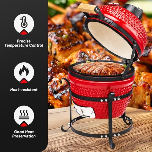 13IN Red Ceramic Charcoal Grill with Inner Liner Z608
