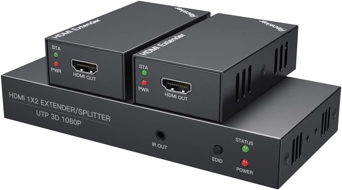 1080P 2 Way HDMI Extender Splitter Over Ethernet Cat 5E/6/7 with IR Return C816