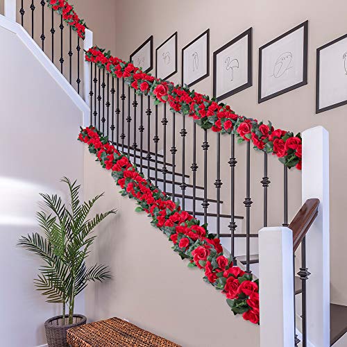 4PCS(28.8FT) Red Artificial Silk Rose Garlands L86747