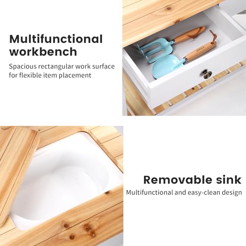 Wooden Outdoor Potting Bench Table with Sink Y530664
