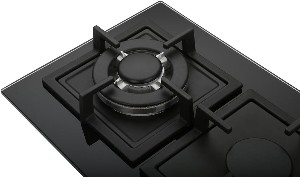 2 Burner 12 Inch Built-in LPG/Propane Gas Stove Top Glass Surface Cast Iron Cooktop A521195