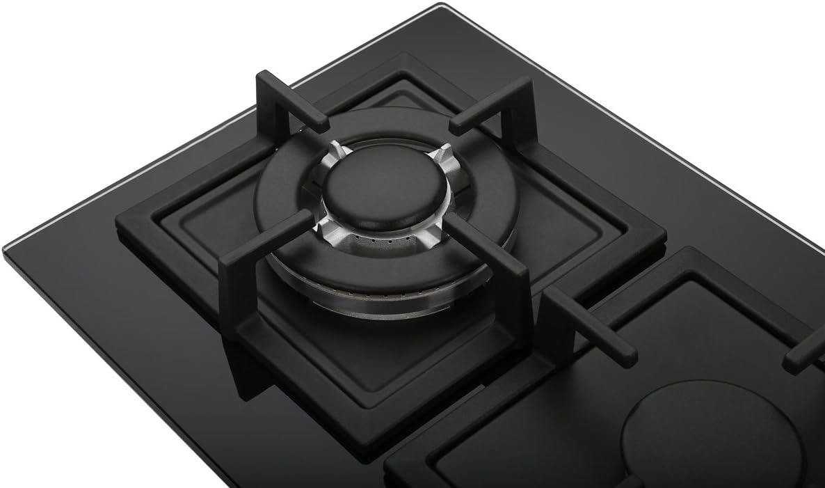 2 Burner 12 Inch Built-in LPG/Propane Gas Stove Top Glass Surface Cast Iron Cooktop A521195
