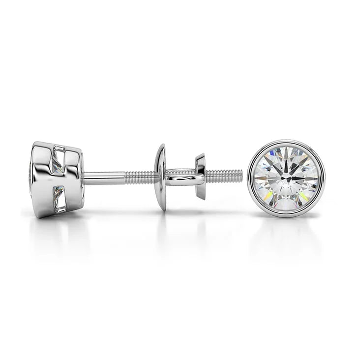 14K White Gold Round Cut Diamond Screw Back Stud Earrings K69875