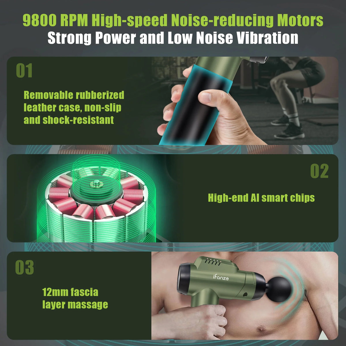 Black 99 Speeds Handheld Deep Tissue Massage Gun with 8 Replacement Heads J98396