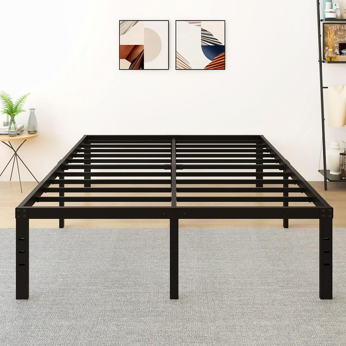 18 Inch Metal Platform Bed Frame with Steel Slats Q785