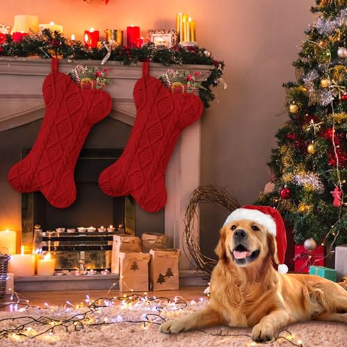Knit White Bone Shape Dog Christmas Stocking Q5577