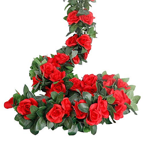 4PCS(28.8FT) Red Artificial Silk Rose Garlands L86747