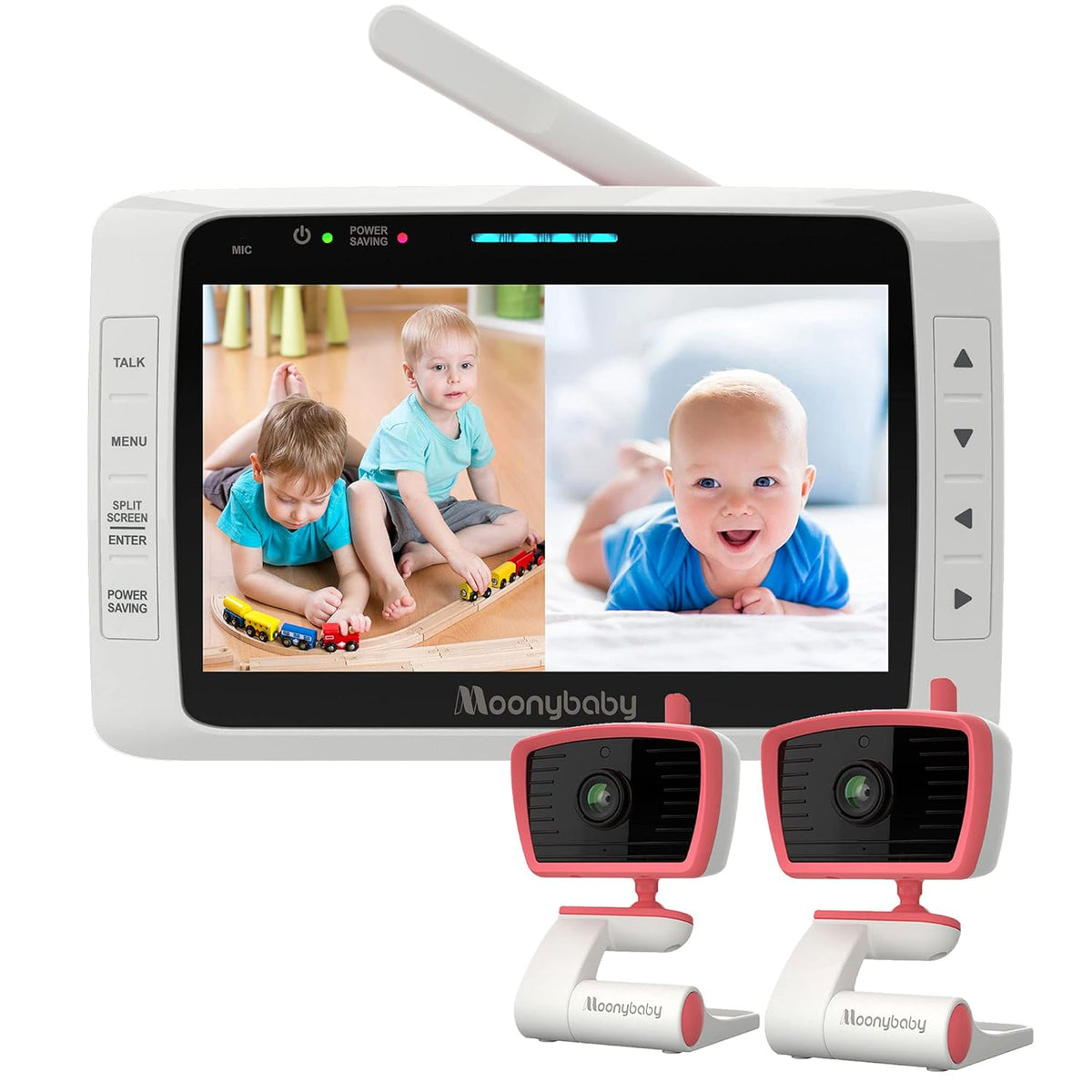 Split 50 Baby Monitor with 2 Cameras and Audio, No WiFi, Large Screen B5191