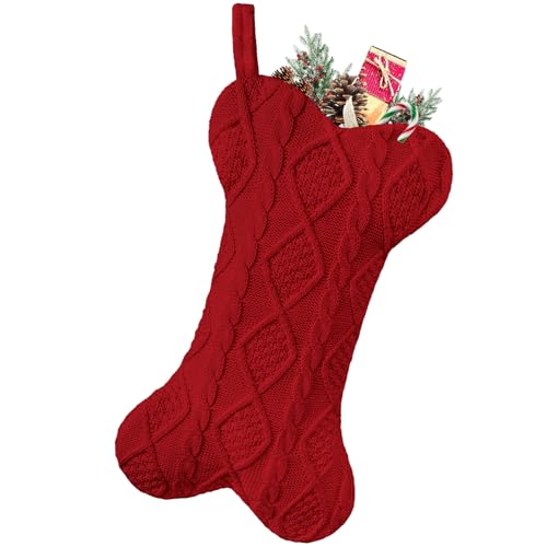 Knit White Bone Shape Dog Christmas Stocking Q5577