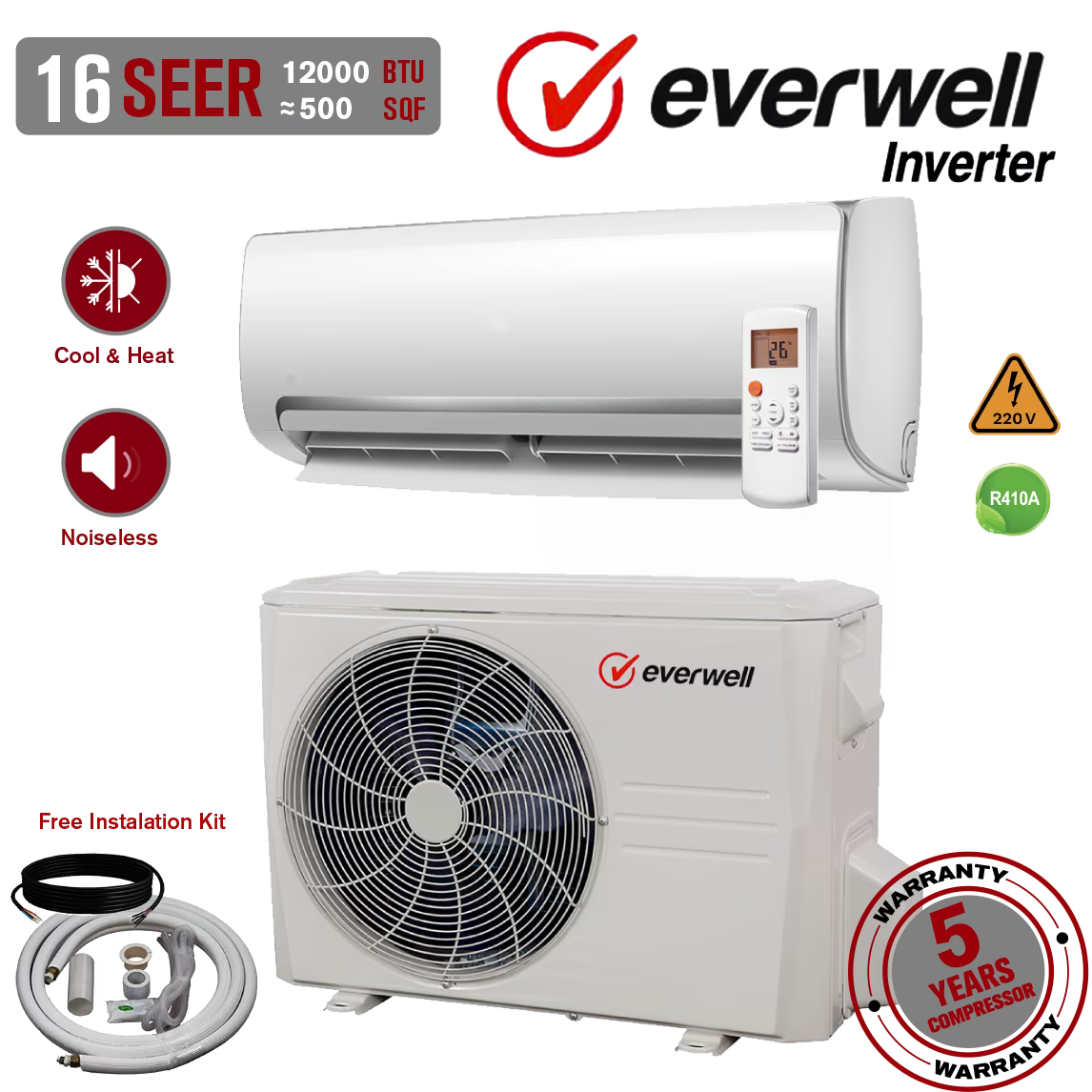 12000 BTU Ductless Mini Split Air Conditioner Heat Pump H828