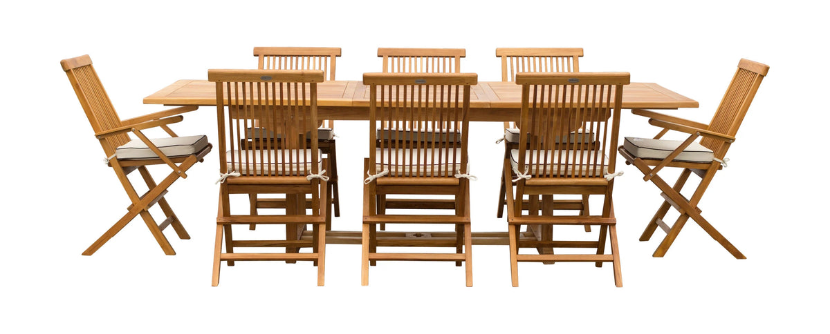 9 Piece Teak Wood Patio Dining Set with Extension Table and Folding Chairs V58195