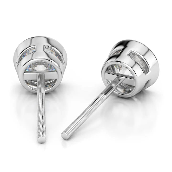 14K White Gold Round Cut Diamond Screw Back Stud Earrings K69875