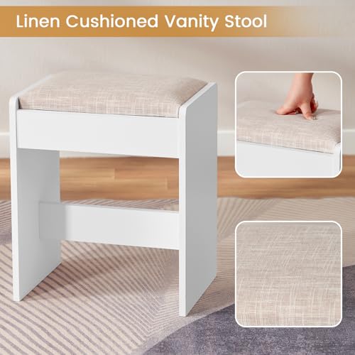 Large White Vanity Desk with Lighted Mirror and Power Outlet P130