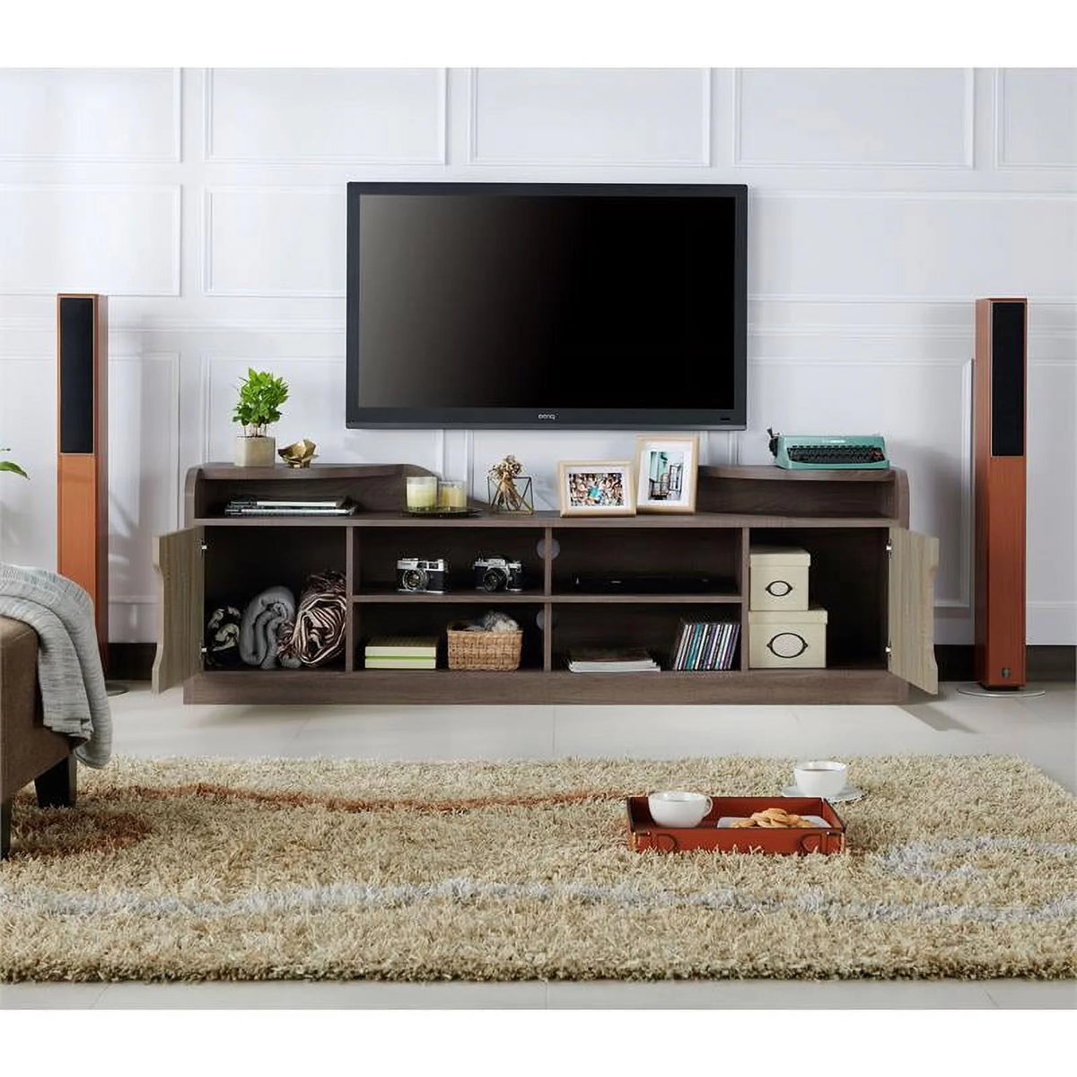 Rustic Wood 72-Inch TV Stand in Chestnut Brown Finish L155