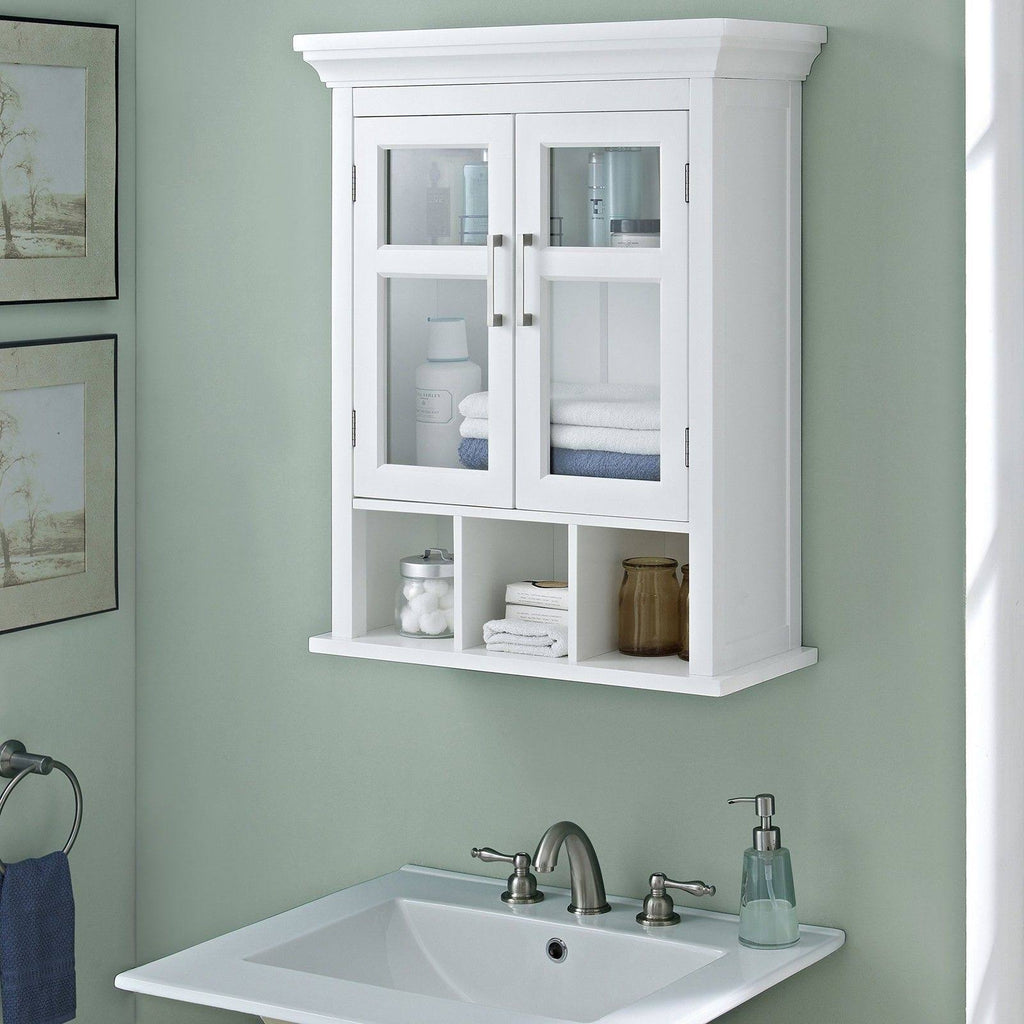 White Two Door Wall Cabinet with Cubbies A976008