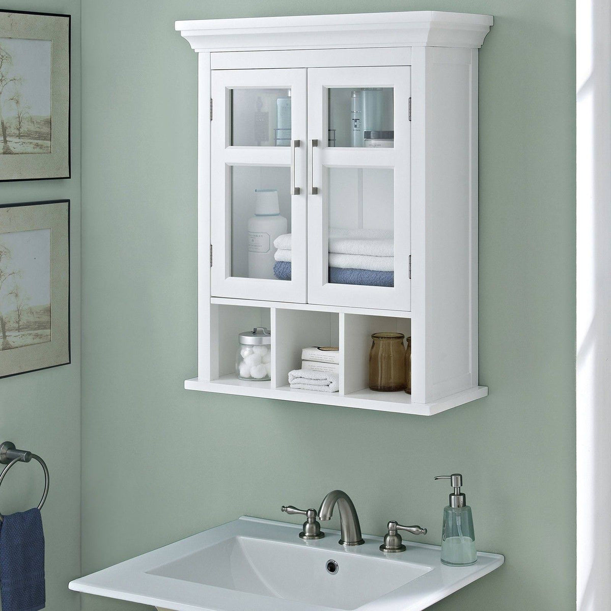 White Two Door Wall Cabinet with Cubbies A976008