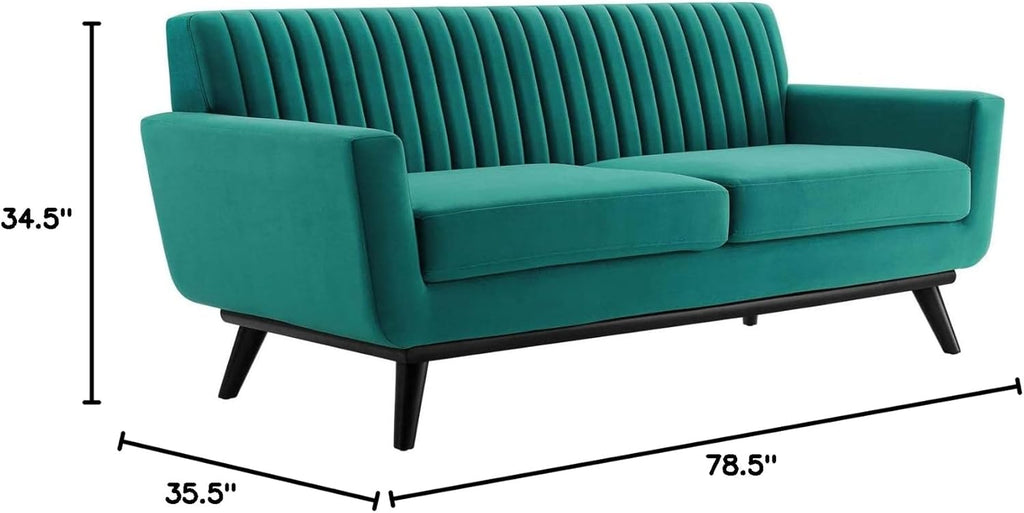 Teal Performance Velvet Channel Tufted Loveseat Q21144