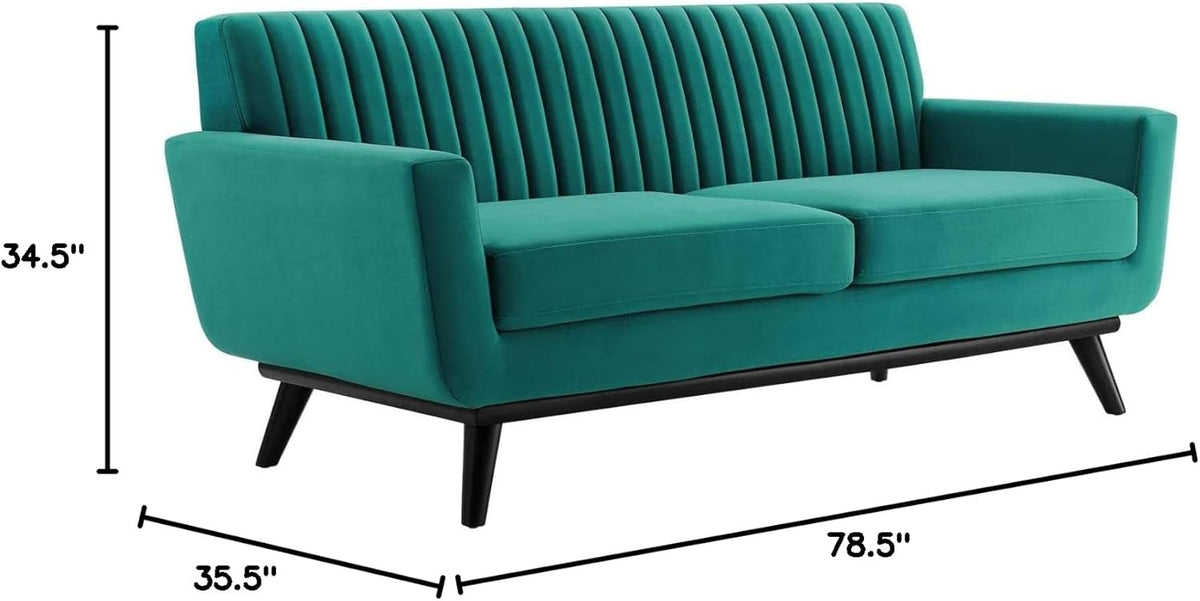 Teal Performance Velvet Channel Tufted Loveseat Q21144