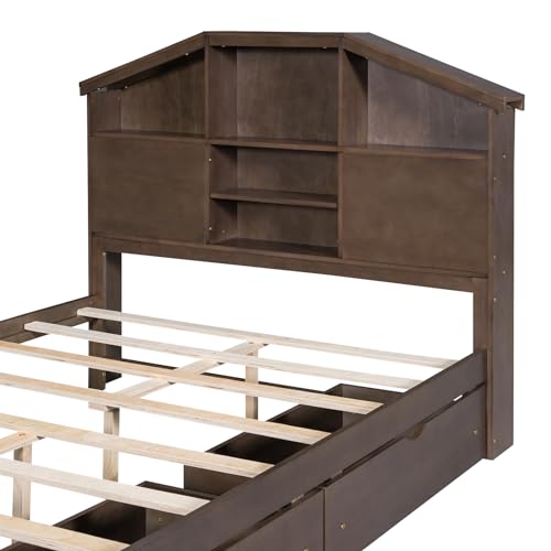 Grey Twin Size Solid Wood Canopy Daybed with 3 Storage Drawers V84857