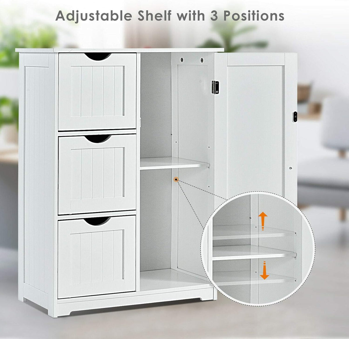 White Freestanding Bathroom Cabinet with 3 Drawer V6143