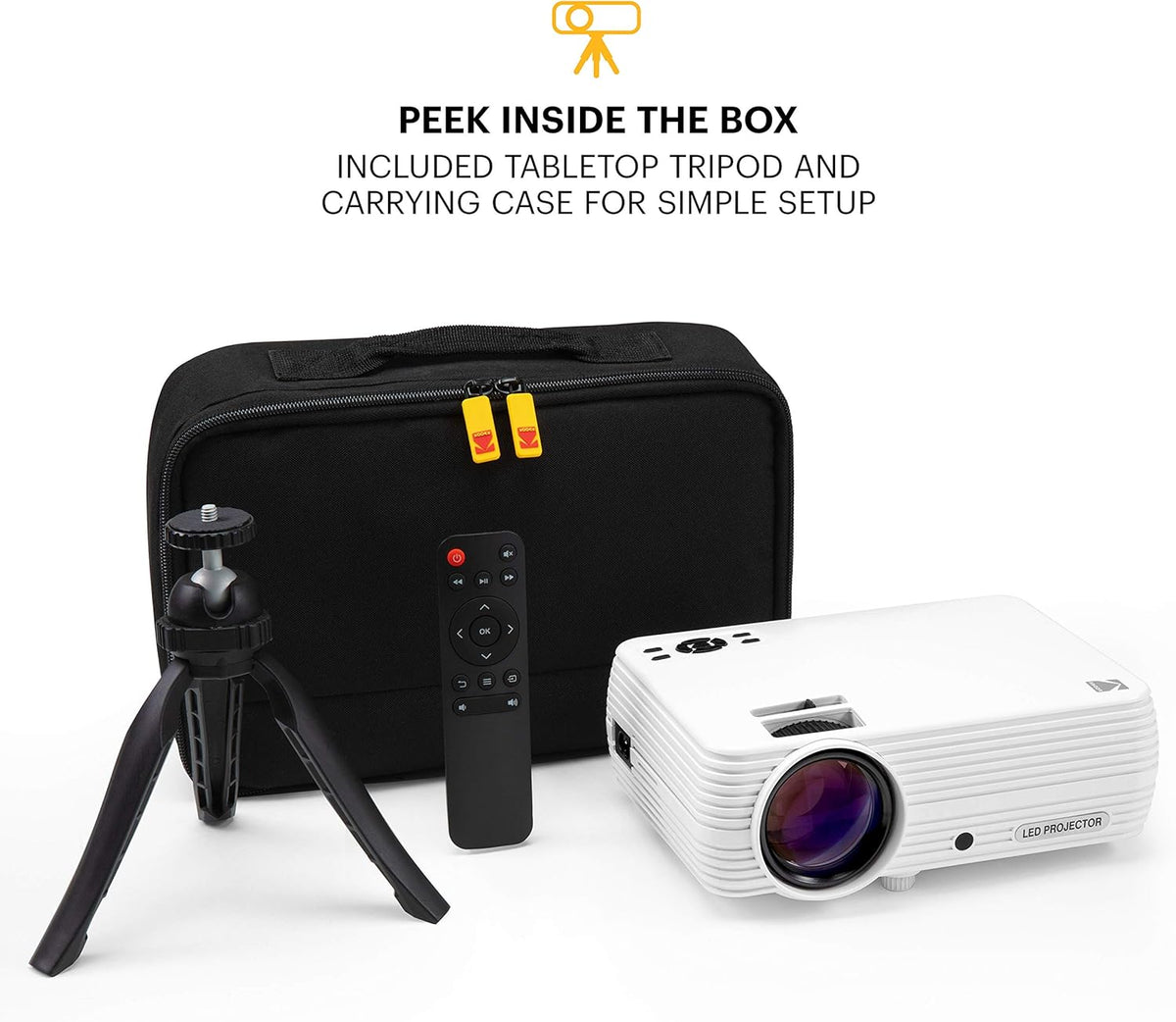 1080p HD Compact Home Projector with Tripod and Case Q498309