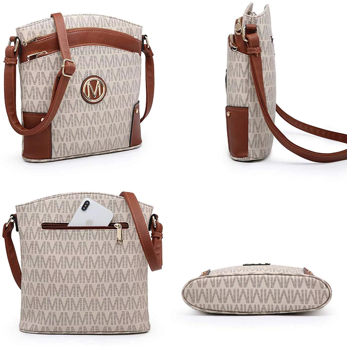 Large Triple Zip Pocket Crossbody Bag V83524