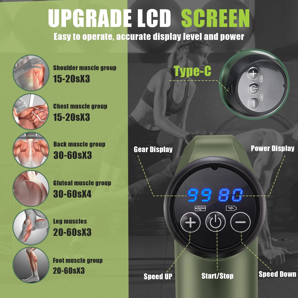 Black 99 Speeds Handheld Deep Tissue Massage Gun with 8 Replacement Heads J98396