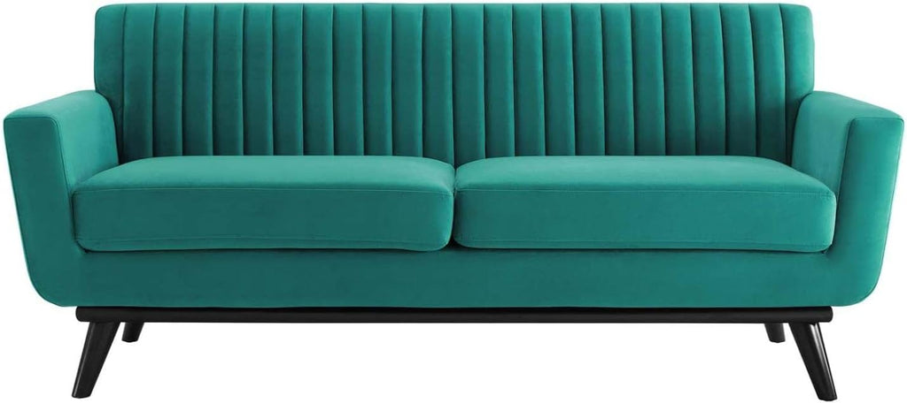 Teal Performance Velvet Channel Tufted Loveseat Q21144