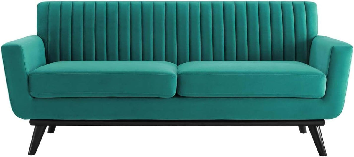 Teal Performance Velvet Channel Tufted Loveseat Q21144