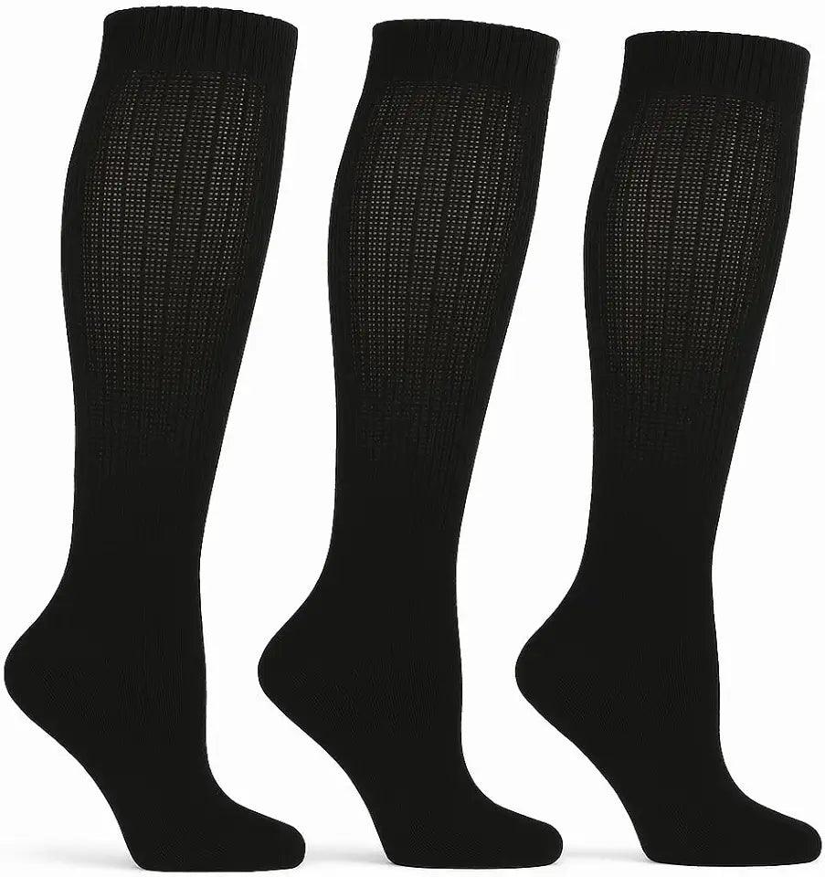 Men's Diabetic Knee High Socks 3 Pairs Non-Binding Breathable Sizes 9-15 Black O396584