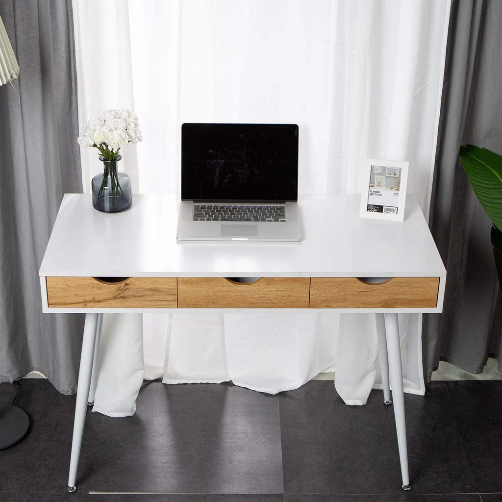 43in White Vanity Desk with 3 Drawers D990