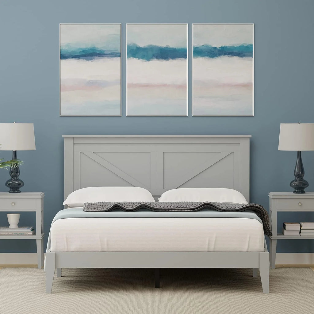 Solid Wood Platform Bed Queen Grey F528