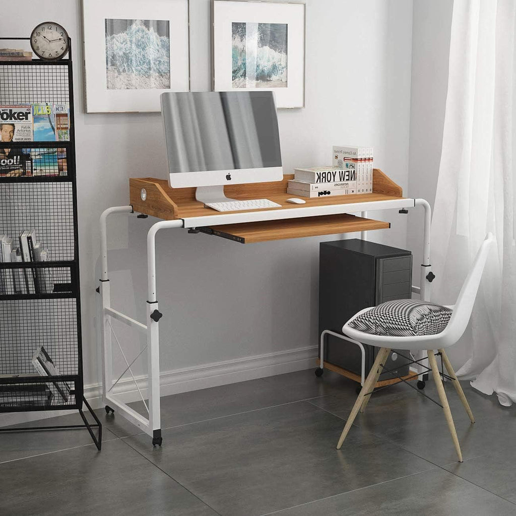 Adjustable Overbed Table with Wheels and Keyboard Drawer Q346